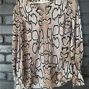 CAbi Cream and Black Snake Print Top